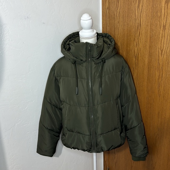 Zara olive quilted puffer anorak jacket size M - Picture 1 of 13